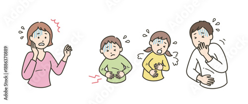 家族にノロウィルスの腹痛や嘔吐の症状が出て焦る母親
