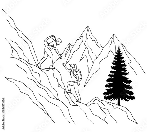 Helping hand on a mountain a sketch showing assistance during a challenging climb