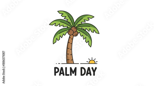 Palm Tree with Coconuts and Sun.