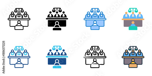 Court Hearing icons set multiple style collection. Editable stroke 
