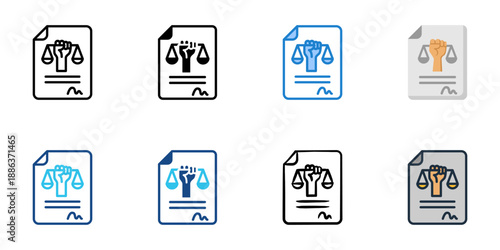Power of Attorney icons set multiple style collection. Editable stroke 
