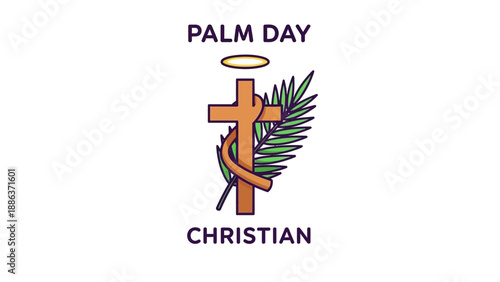 Christian Cross with Palm Frond Illustration.