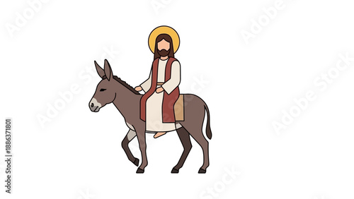 Jesus Christ Riding a Donkey Illustration.