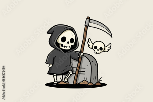 cute cartoon skull illustration vector