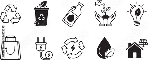 Eco friendly lifestyle icons and symbols for sustainable living