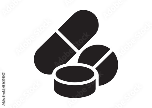 Pills Icon, Editable Solid Vector Illustration