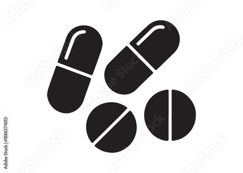 Pills Icon, Editable Solid Vector Illustration