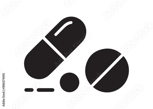 Pills Icon, Editable Solid Vector Illustration