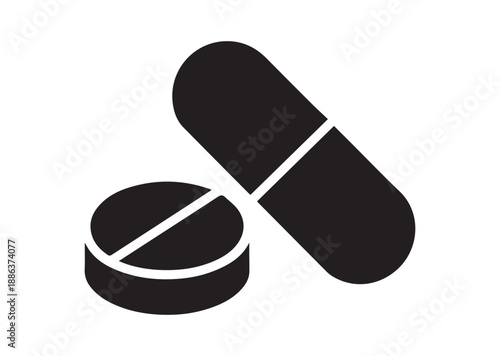Pills Icon, Editable Solid Vector Illustration
