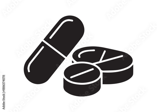 Pills Icon, Editable Solid Vector Illustration
