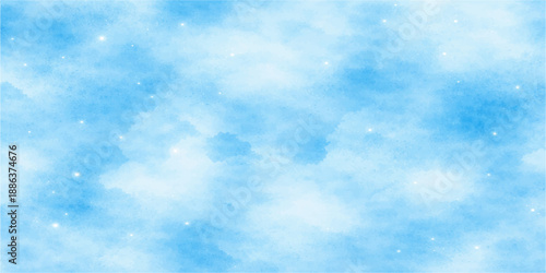 A beautiful clear blue sky background with fluffy white clouds creates a natural summer day atmosphere featuring sunny cumulus cloudscape under the light of heaven