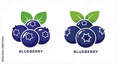 Set of Delicious Blueberries Illustrations with Leafy Accents for Healthy Lifestyle and Natural Product Designs