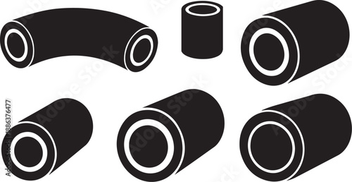 Black and white illustration of various pipe shapes and sizes