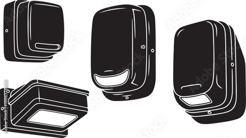 Black and white illustration of various wall light fixtures