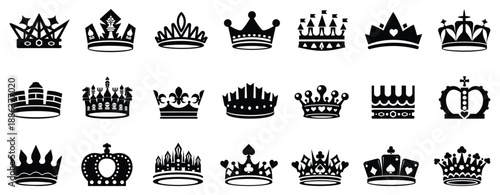 Crown set icons, collection different crown sign . black king icon set .