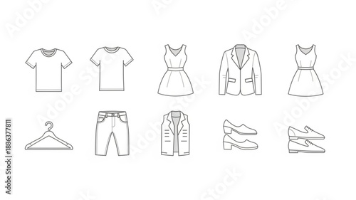 Collection of Hand Drawn Fashion Clothing Items and Accessories.