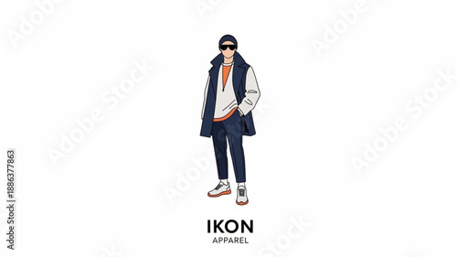 Stylish young man wearing fashionable winter clothing and sunglasses.