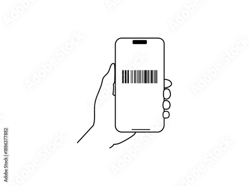 A線画　スマホを持った手 バーコードあり1