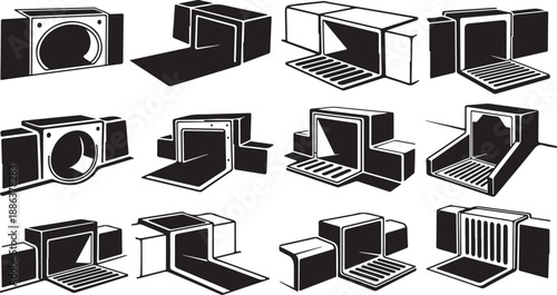 Collection of various computer and camera illustrations in black