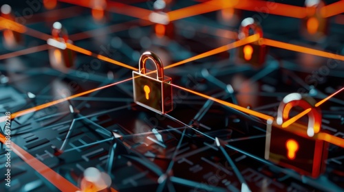 Wallpaper Mural Digital Security Concept with Locks and Data Connections Representing Cyber Protection and Network Security Torontodigital.ca