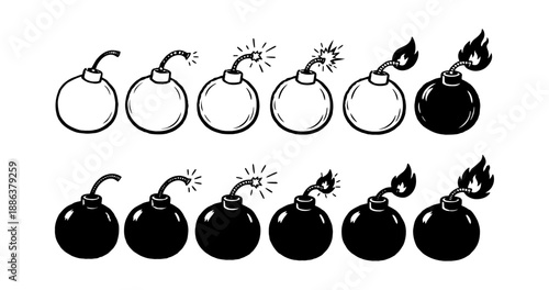 Bomb fuse burning timeline concept animation frames