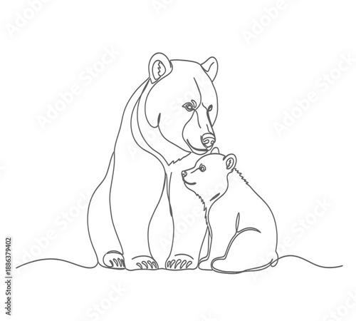 A tender moment mother bear lovingly watches over her adorable baby bear cub