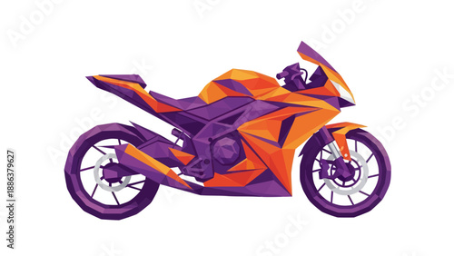 Abstract Geometric Motorcycle Design, Orange and Purple Polygon Sportbike