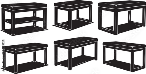 Collection of modern coffee tables in various orientations shown