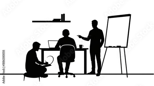 Silhouettes of people in a business meeting presentation.