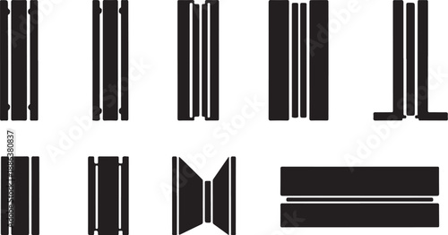 Black and white striped shapes on a plain background