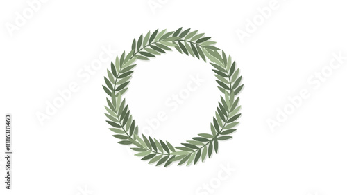Green Leafy Wreath on White Background.