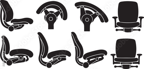 Office Chair Silhouette in Various Positions and Angles Shown