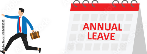  Annual leave and take day off or vacation to rest and relax from hard work, time or schedule reminder of annual leave concept
