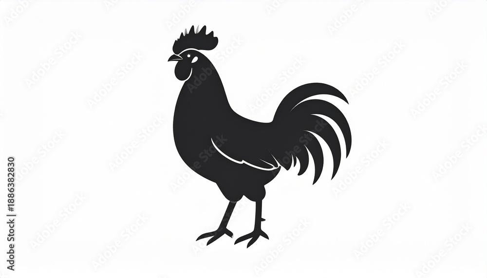 Fototapeta premium Black Rooster Silhouette Icon Isolated on White Background Vector Illustration