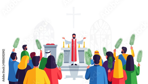 Priest Delivering Sermon to Congregation.