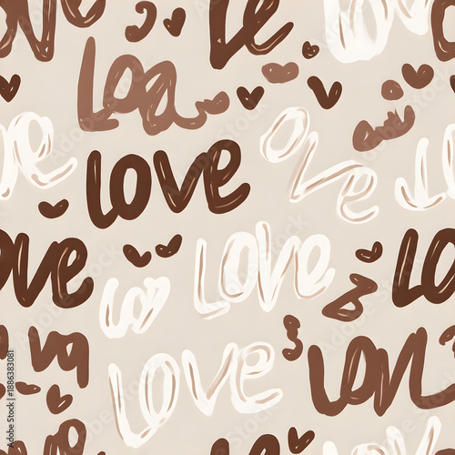 Seamless hand drawn love lettering pattern with hearts for Valentine’s Day