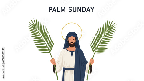 Jesus Christ Holding Palm Branches Illustration.