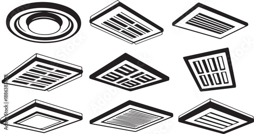 Various ceiling air vent designs and styles illustration set