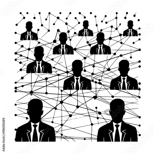 Business Network Concept Illustration with Connected People Silhouettes