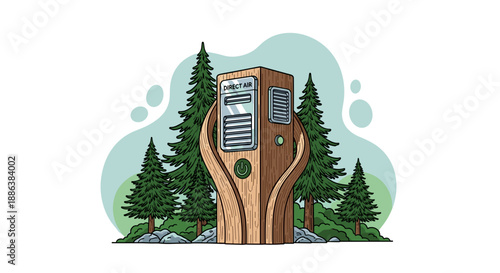 Server rack in a forest environment protected by hands.