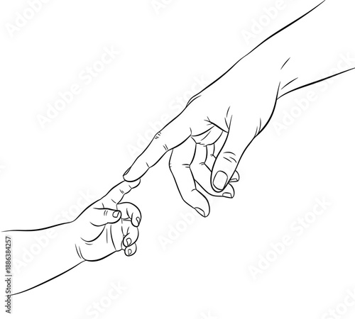 The creation of adam a minimalist line drawing depicting the touch of god and man