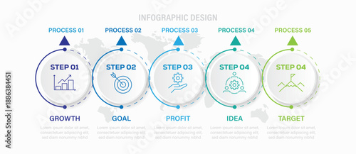Timeline infographic, Business data visualization. Vector infographic template. processes with 5 options, steps or parts. Vector illustration