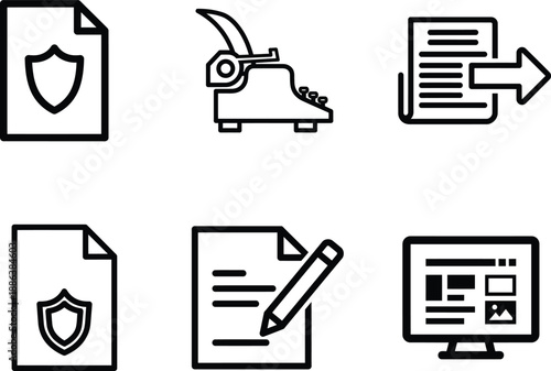 line icons of security document computer and editing