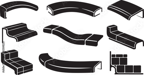 Various Black and White Sectional Sofa Configurations Illustration Set