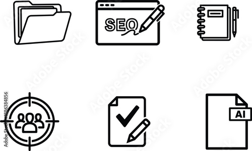 SEO and AI technology icons for business and marketing strategy