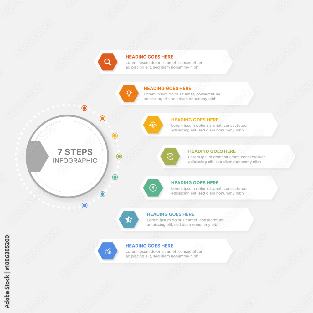 Obraz premium 7 Steps Hexagonal Business Process Infographic Template