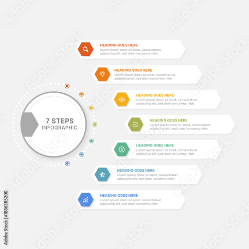 7 Steps Hexagonal Business Process Infographic Template