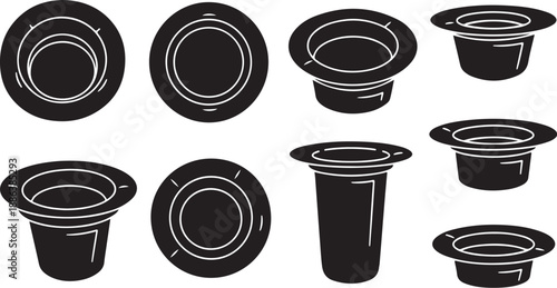 Black and white coffee pods illustration set collection