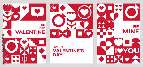 Valentines Day design with modern geometric hearts. Ideal for greeting cards, posters, social media posts, banners, marketing campaigns, romantic promotions and holiday branding projects.
