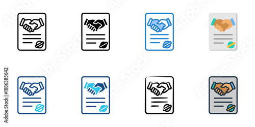 Settlement Agreement icons set multiple style collection. Editable stroke 
